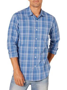 Men's Aqua Blue Plaid 100% Cotton Imported Long-Sleeve Casual Poplin Shirt